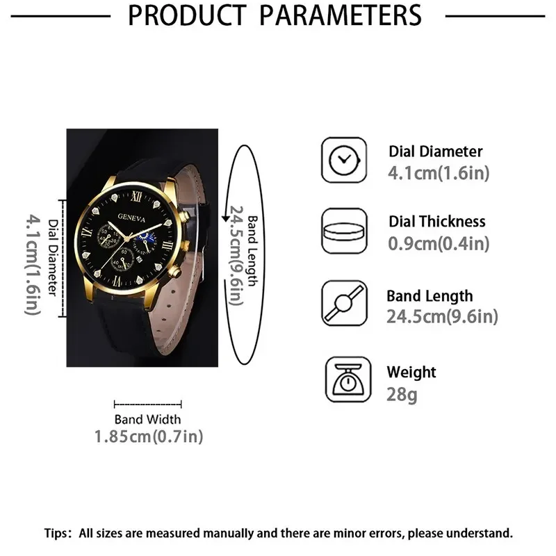 Mens Quartz Watches Bracelet Watch Set For Men Business Fashion Casual Round Pointer Calendar Watch