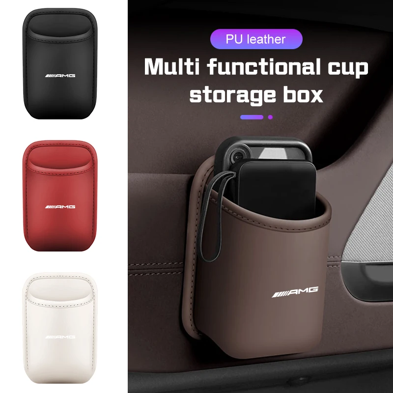 Автомобильный подстаканник из искусственной кожи для Mercedes-Benz AMG A35 A45 C63 E63 S63 G63 C43 CLA GLA GLC GLS, ящик для хранения спинки/дверей сиденья Автомобильный подстаканник из искусственной кожи для Mercedes-Benz AMG A35 A45 C63 E63 S63 G63 C43 CLA GLA GLC GLS, ящик для хранения спинки/дверей сиденья