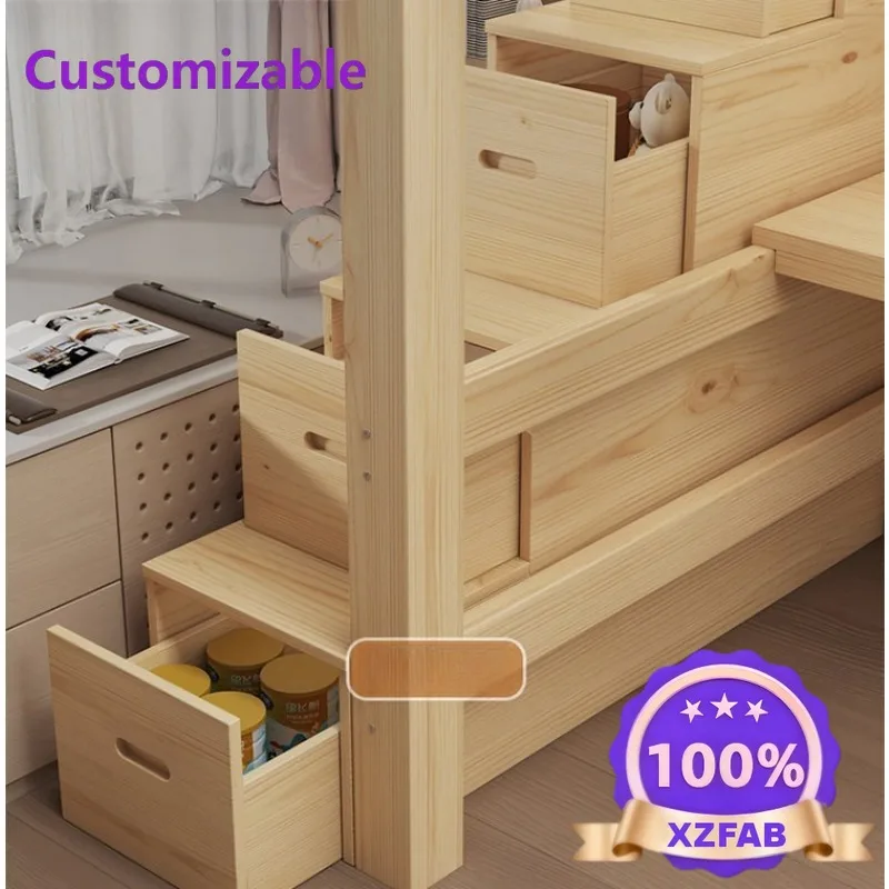 Factory Direct 2026 Solid Wood Loft Bed with Stairs and Desk Space Saving Kids Bunk Bed Frame with Storage Cabinet for Children'