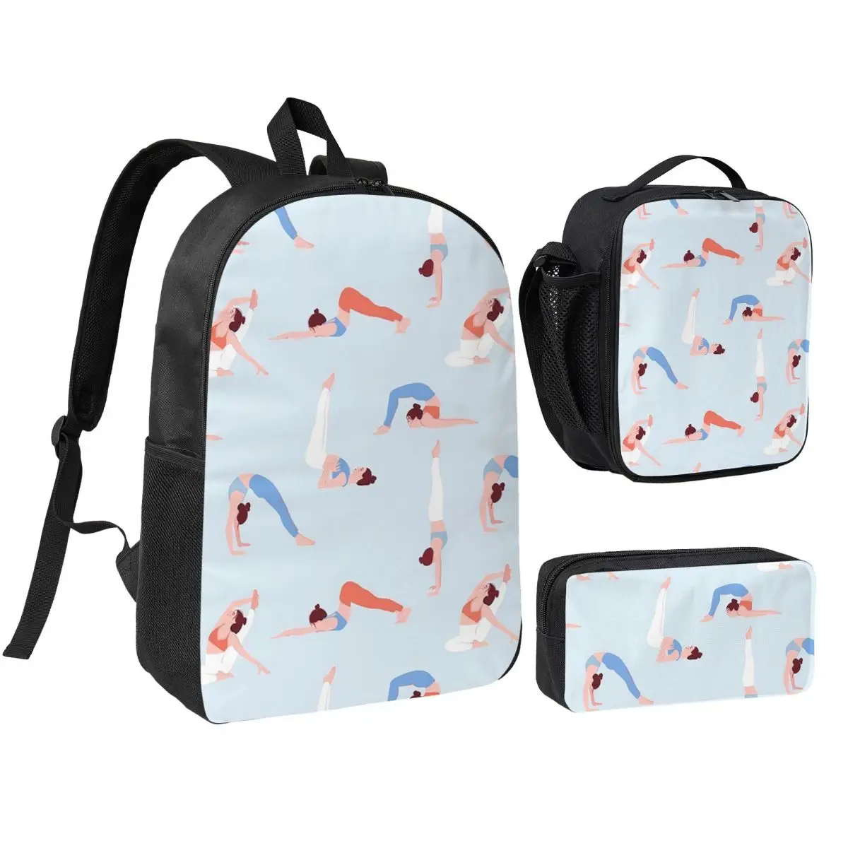 Yoga And Pilates Enthusiasts Backpack Boys Girls BookBag School Bag Shoulder Bags 3ps Insulated Lunch Bag Pencil Case