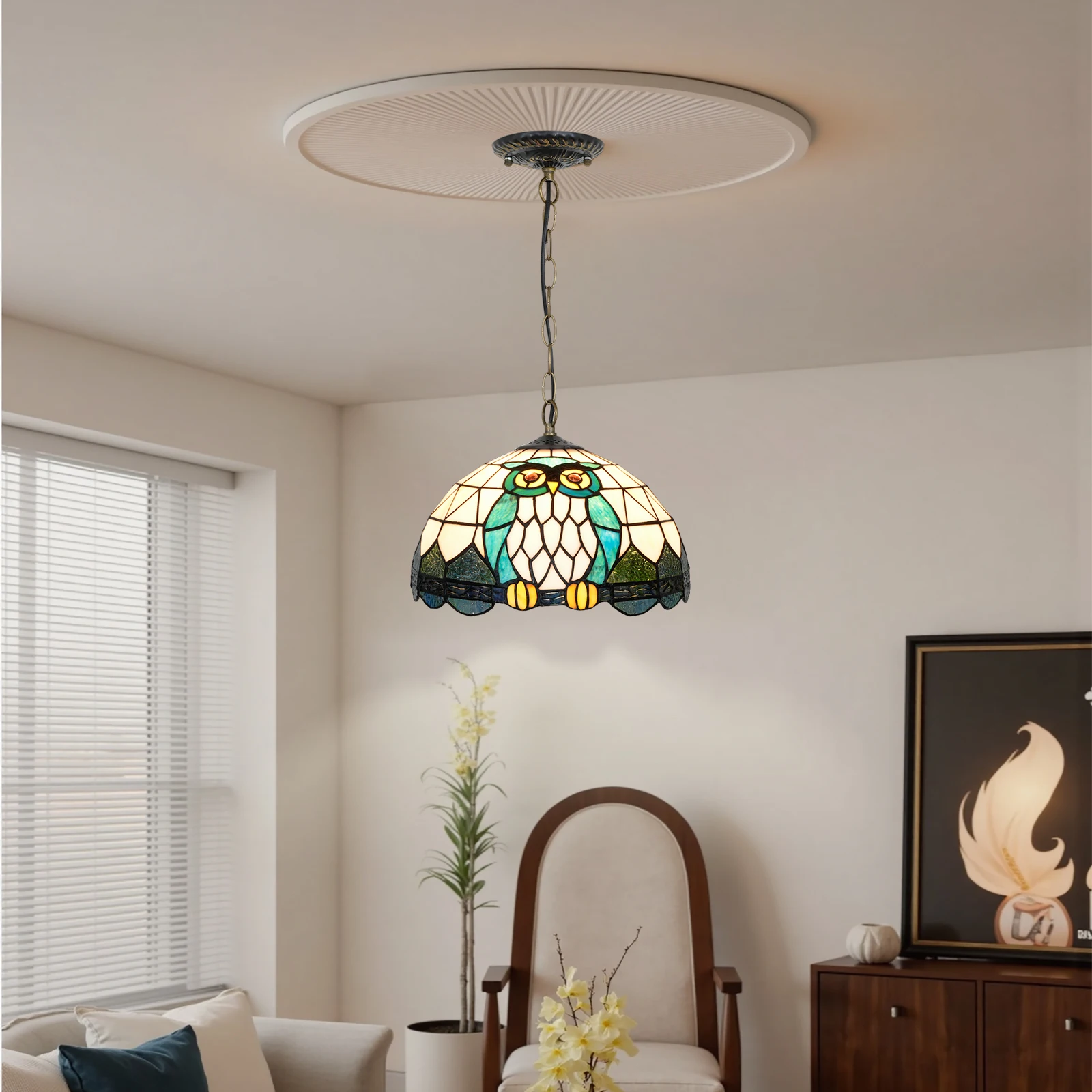 Tiffany stained Glass Pendant lamp Modern animal Kitchen Island Pendant Light Fixture Hanging Ceiling for Living Room Restaurant