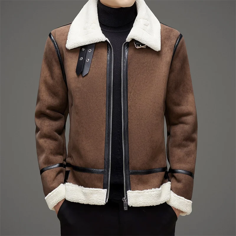 

Высококачественная меховая цельная кожаная куртка, утолщенное и теплое зимнее пальто из меха и овечьей кожи, мужская на хлопковой подкладке.