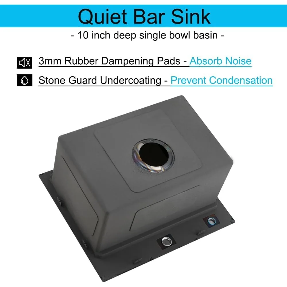 حوض المطبخ من الفولاذ المقاوم للصدأ للاستخدام RV والخارجي، 20 × 17 بوصة، حامل علوي، وعاء واحد، 16 مقياس، تصميم أسود منسدل