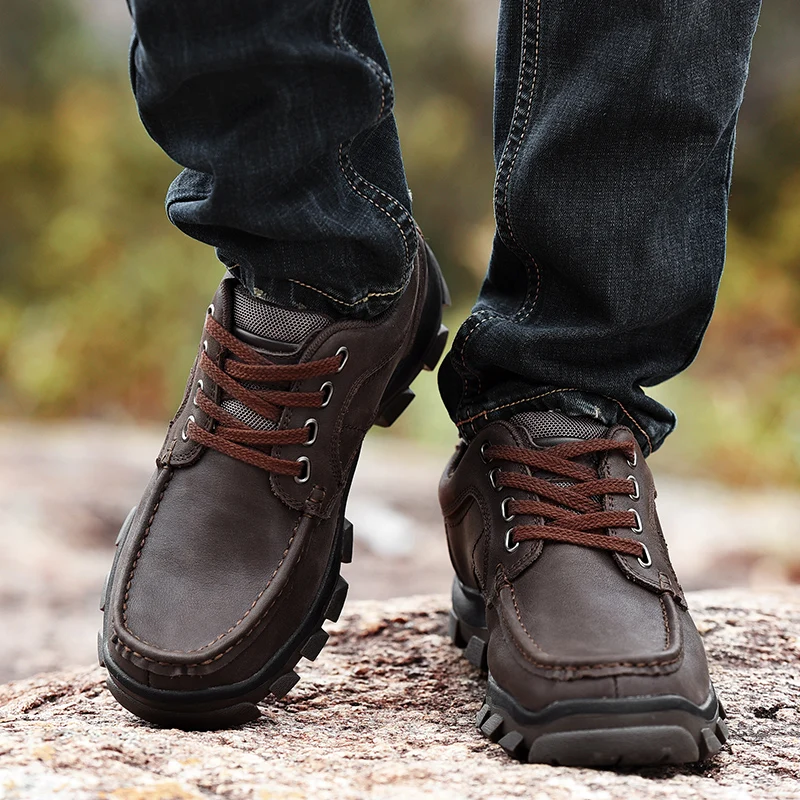 

Fashion Handmade Genuine Leather Outdoor Shoes Classic Men's Casual Shoes Leisure Walk Sneakers Comfy Non-Slip Treking Footwear