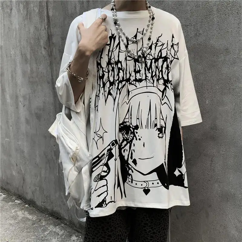 Summer Alt Clothes Women Men Grunge Anime Emo T-Shirt Rock Punk Top E-girl Mall Goth Tees Y2K Gothic Clothes Streetwear