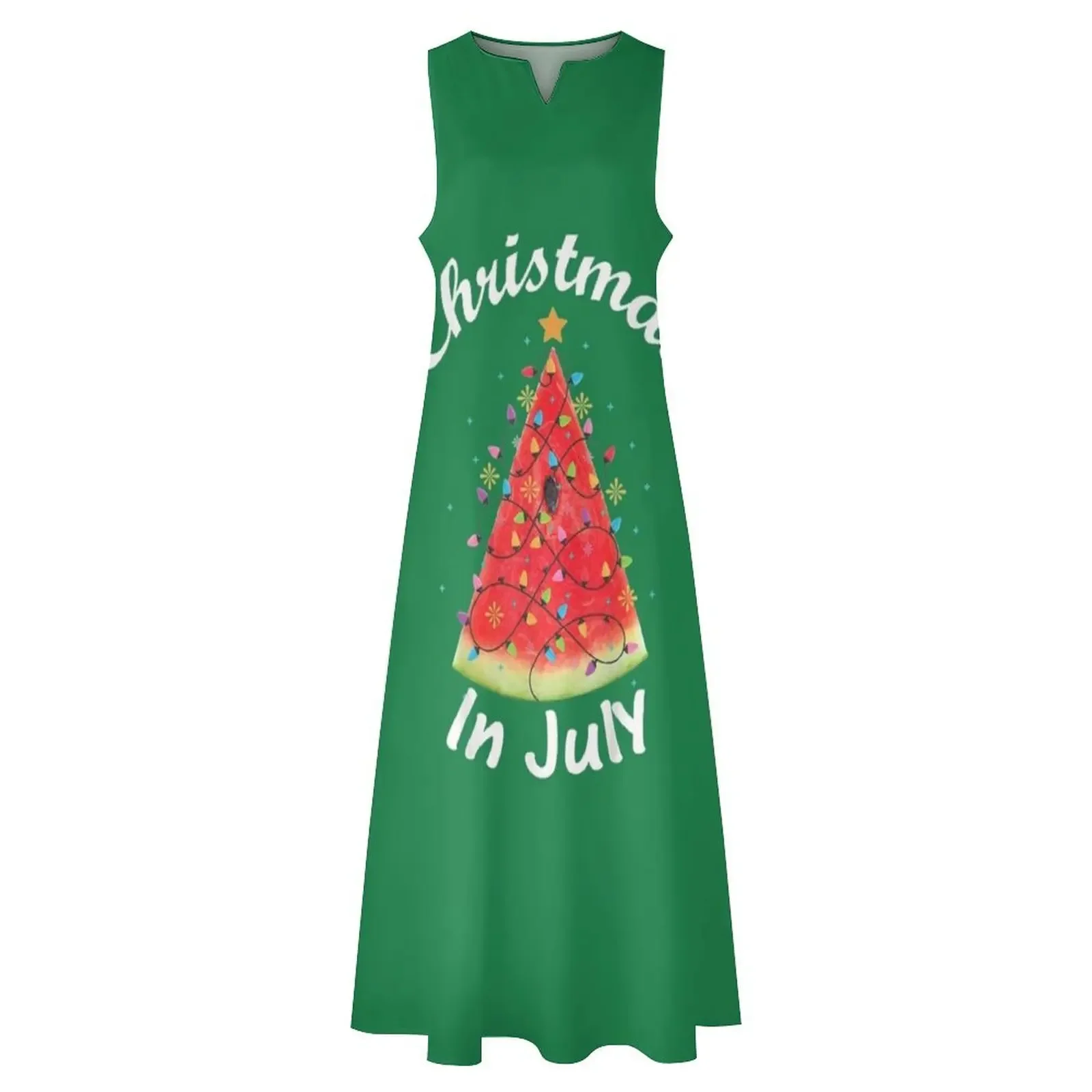 عيد الميلاد في يوليو تي شيرت البطيخ شجرة عيد الميلاد الصيف قميص تي شيرت فستان طويل فساتين فستان