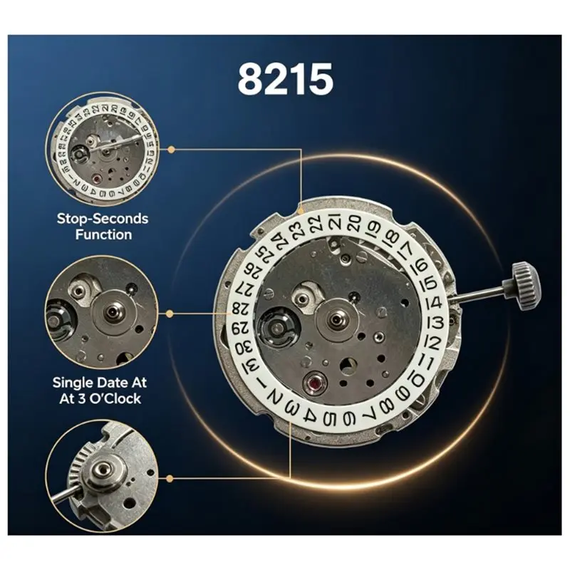 Automatic Mechanical Watch 8215 Movement, Stop-Seconds Function, Replacement Accessories Eco-Friendly