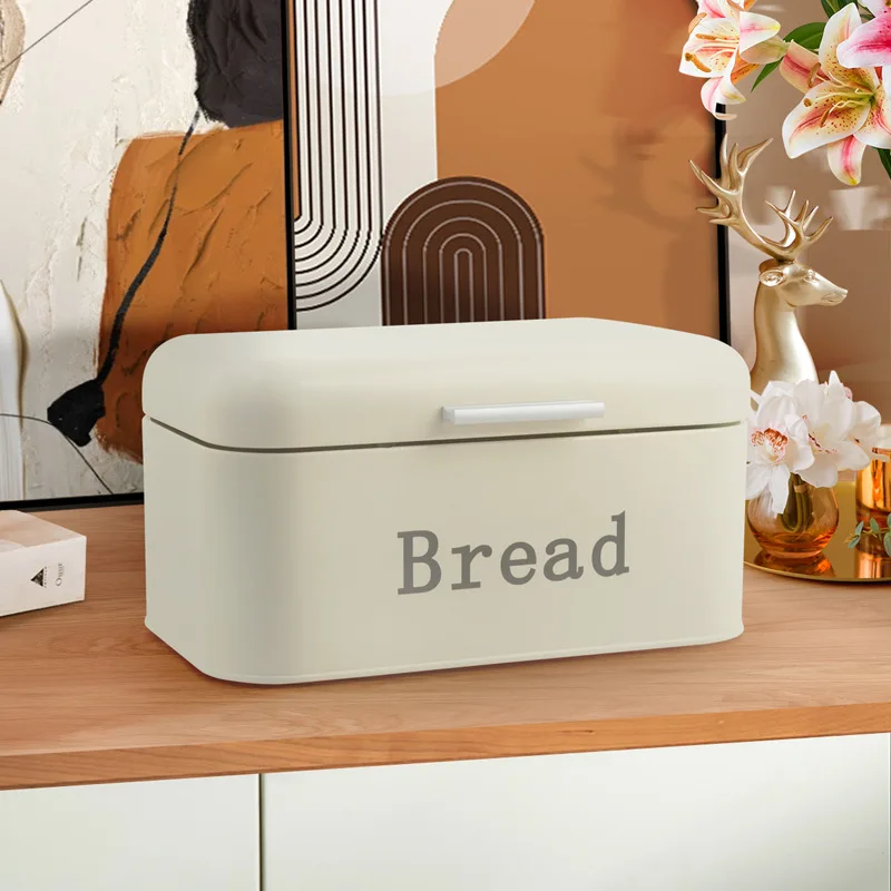 Vintage Bread Box Cupboard Iron Snack Box Desktop Finishing Dust-Proof Storage Box Storage Bin Keeper Food Kitchen Shelf Décor