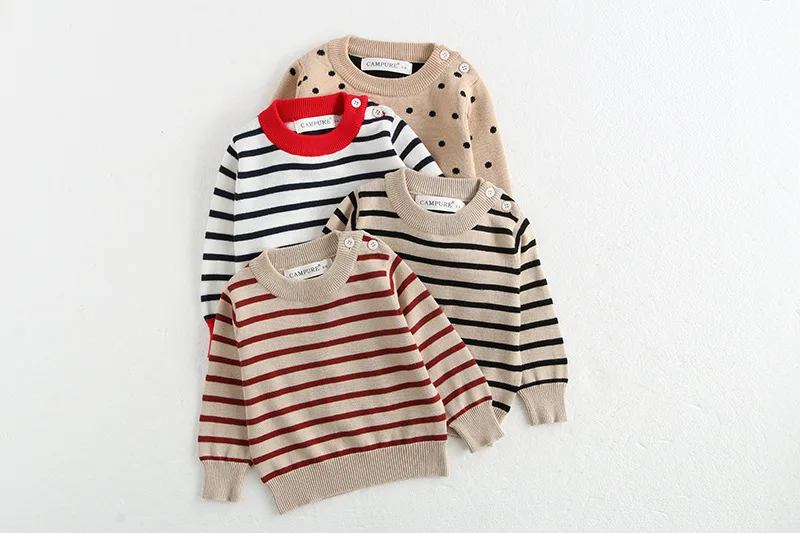 Klassisches Frühlings-Baby-Sweatshirt mit Schulterschnalle, 0–3 Jahre, gestreifter Strickpullover für Kleinkinder, Mädchen und Jungen, lockere Basis, Tops, Pullover – Detail 2