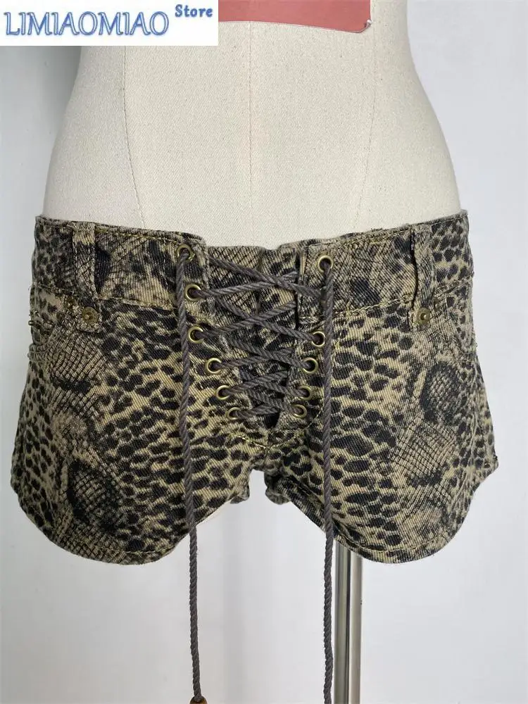 Women's Vibe Leopard Print Strap Summer Sexy Mini Shorts Cool Girl High Waist Streetwear Female Vintage A-line Hot Pants