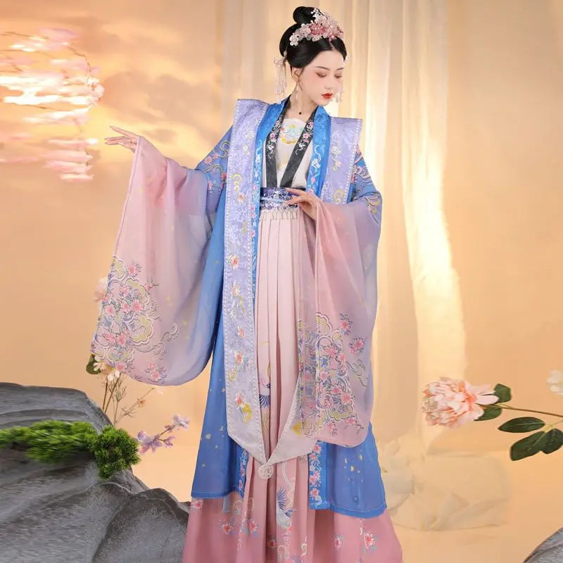 Blue Hanfu traditional style female skirt Heavy embroidery high quality Song Dynasty pleated skirt summer daily clothes