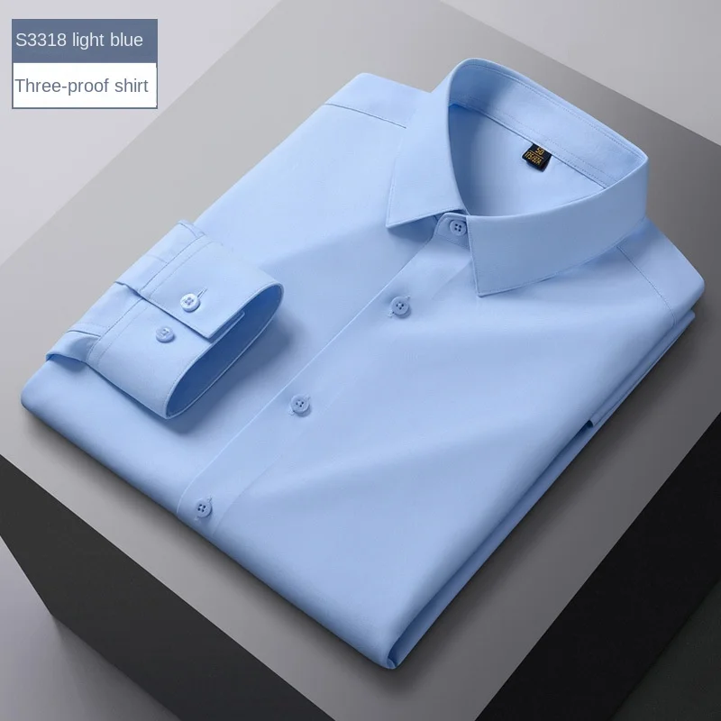 Chemise à Manches sulfpour Homme, Vêtement Professionnel, de Couleur Unie, avec Technologie Noire, à Trois Résistances, Haut de Gamme, sans Fer, pour Pilote, Offre Spéciale