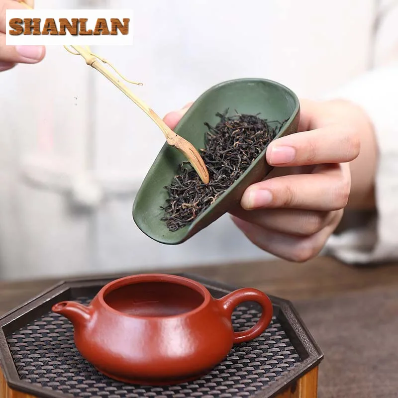 Handmade Dargon Pattern Purple Clay Tea Scoop Boutique Tea Leaf Container Chahe Shovel Awakening Tea Ladle Tea Ceremony Craft
