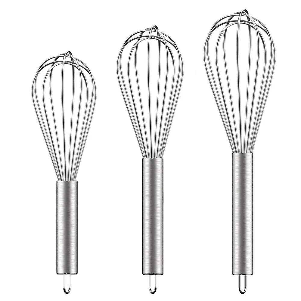 

3 Pack Stainless Steel Whisk Set 6 Wire Whisks 8/10/12 Inch Kitchen Balloon Whisks With Stainless Grip Manual Egg Beater Blender
