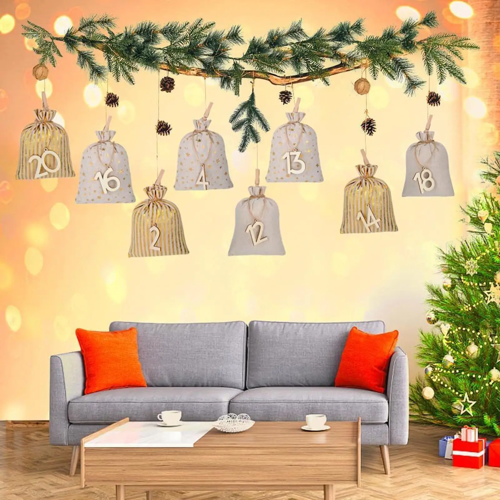 

24Pcs Christmas Advent Calendar Cloth Gift Bags 1-24 Number Candy Bag Xmas Tree Ornaments Christmas Decoration For Home Navidad