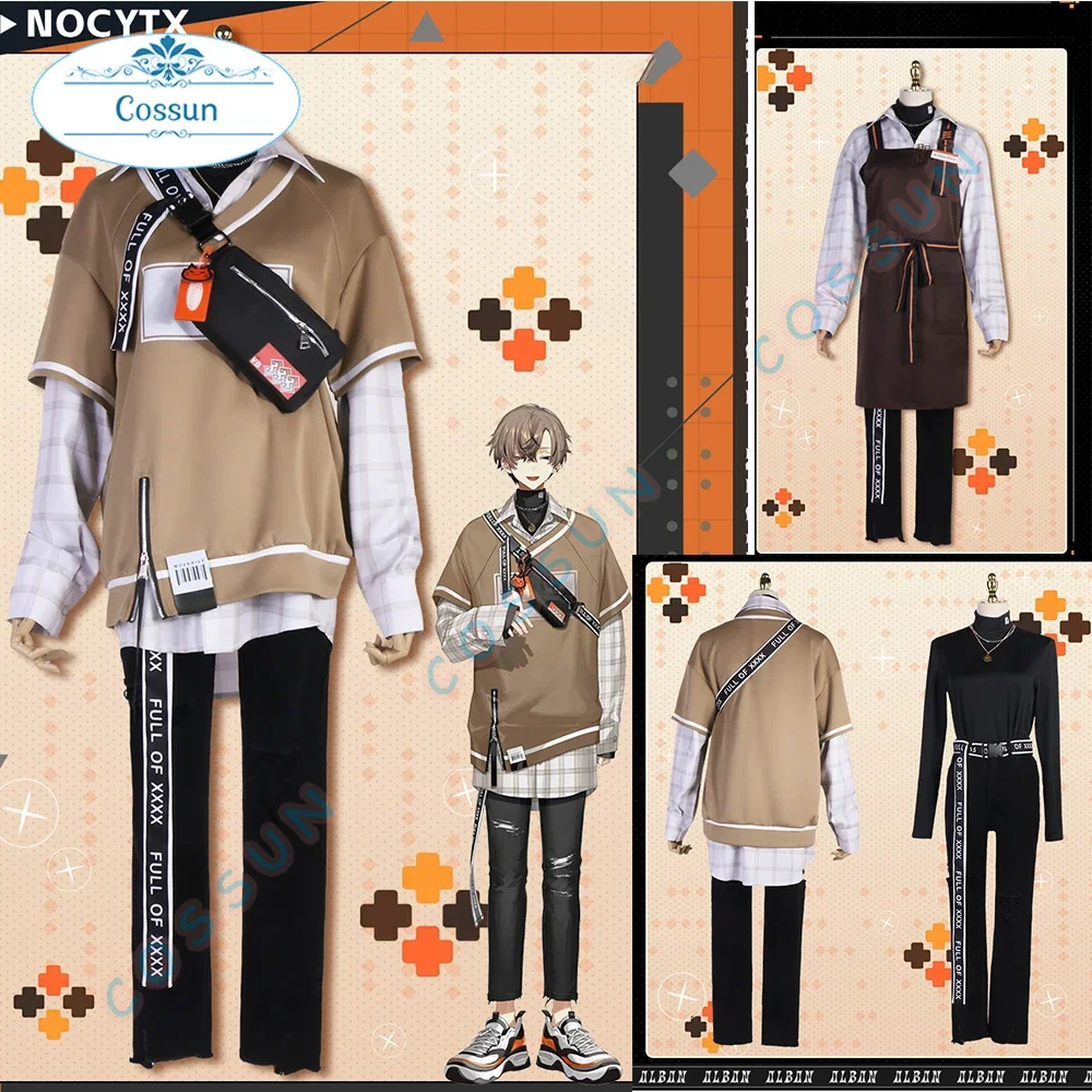 Game Vtuber Cosplay Alban Knox Cosplay Costume Sweater Shirt Pants Apron Messenger Bag Necklace Halloween New Suit Outfits