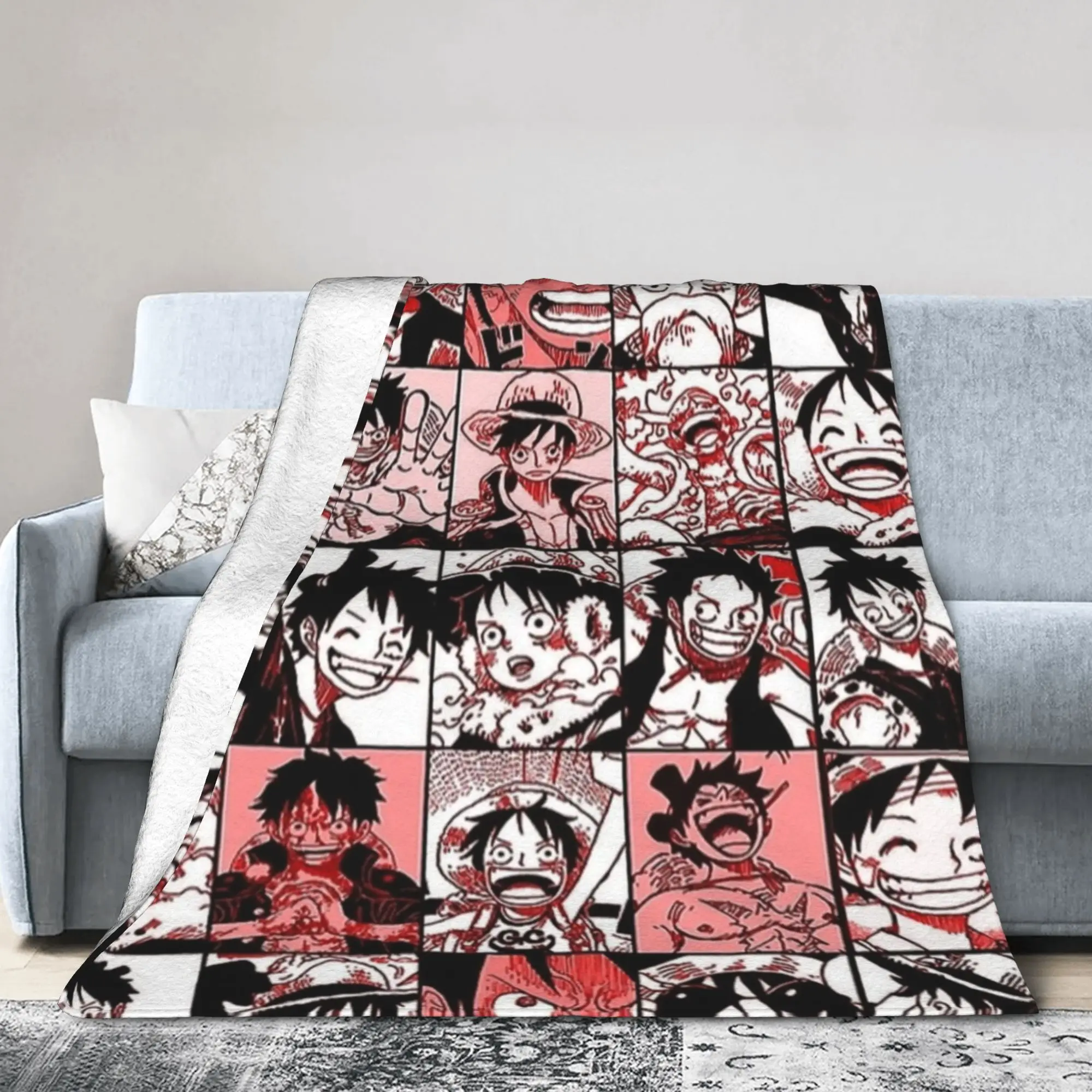

Japanese Classic Anime Blankets Luffy Anime Pieces Japan Manga Wool Awesome Warm Throw Blanket for Home All Season,