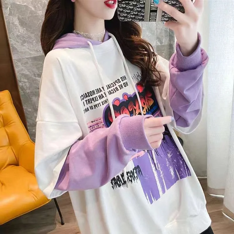 Fat Lady Women Oversize Autumn Loose Casual Tops Female Clothing  Big Size 150kg Add Velvet Warm Pullover Long Sleeve Hoodie Top