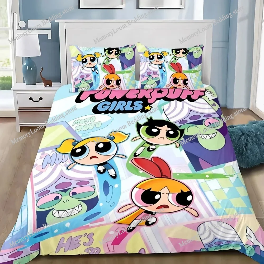 

Cartoon P-Powerpuff-Girls Duvet Cover Pillowcase Bedding Set Adult Boy Girl Bedroom Decoration Children Single Double Large Size