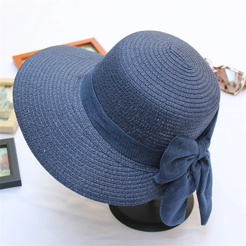 

Summer Women Casual Straw Hat New Lady Girl Casual Large Wide Brim Paper Sun Hat Bowknot Panama Cap For Holiday