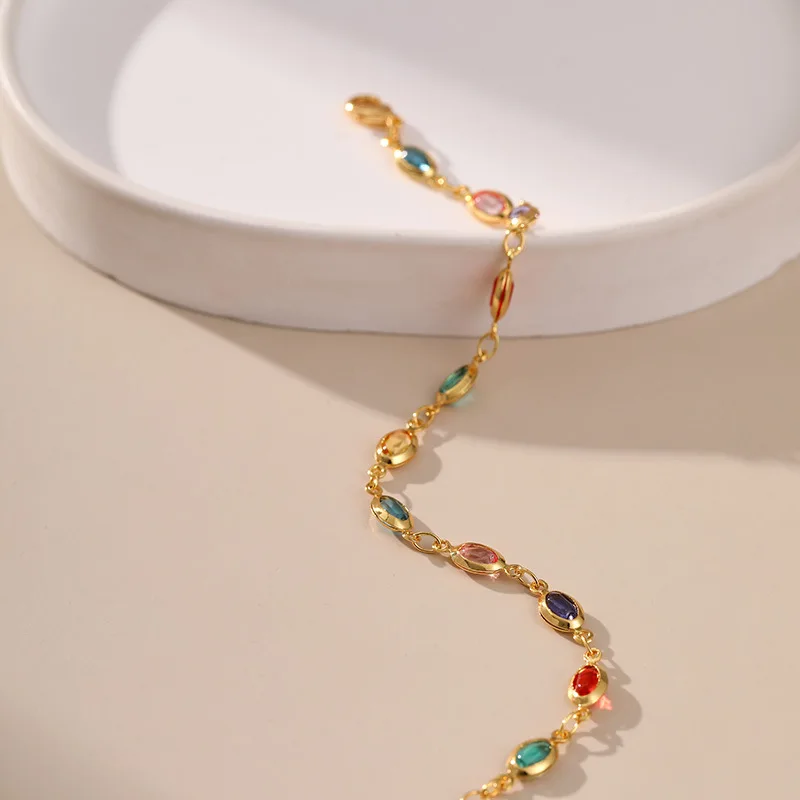 Exotic Colorful Acrylic Oval Beads Bracelet for Women 18K Gold Plated Chain Tourist Seaside Commemorative Bracelet Party Jewelry