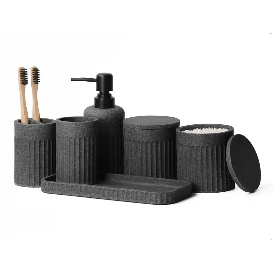 

Accessory Set 6 Pieces Bathroom Accessories Set Complete with Soap Dispenser, Toothbrush Holders, Tumbler, Vanity Tray and 2 Qti