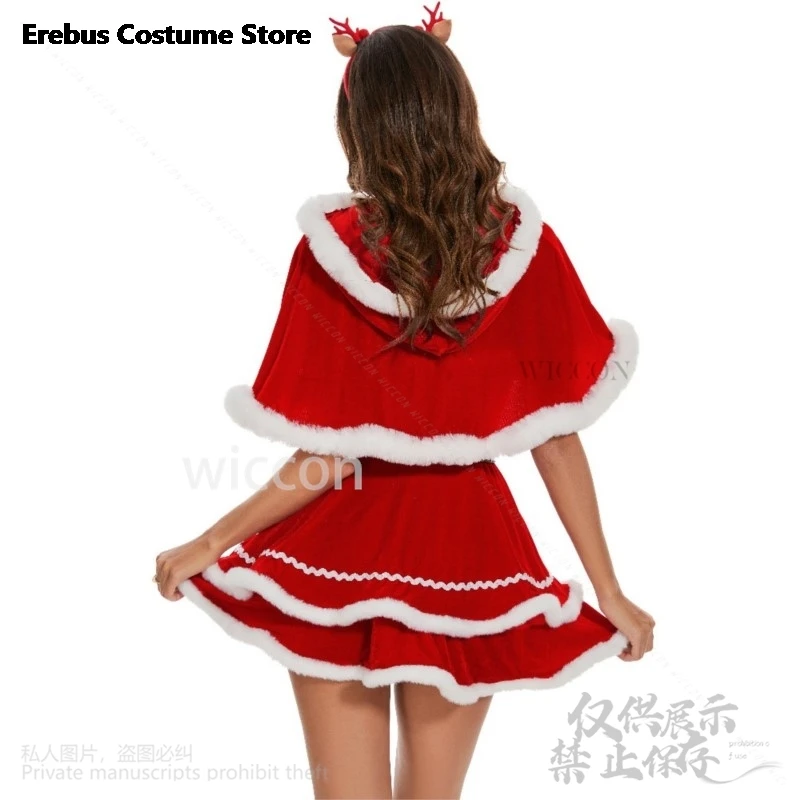 2024 Christmas Cosplay Anime Cape With Hood For Women Girls Color Fuzzy Trim Cloak Mrs Santa Claus Costume Lolita Customized