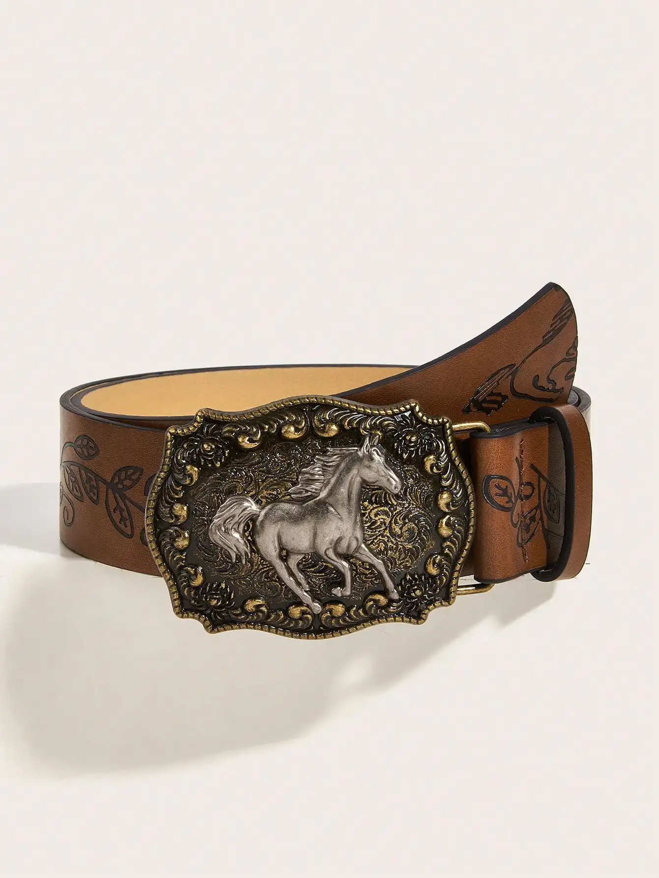 

1pc Unisex Retro Western Cowboy Style Animal Buckle Embossed PU Leather Belt, Fashion & Versatile, Fits With Jeans, Skirts, All Season Summer, School Fall, Autumn, Halloween