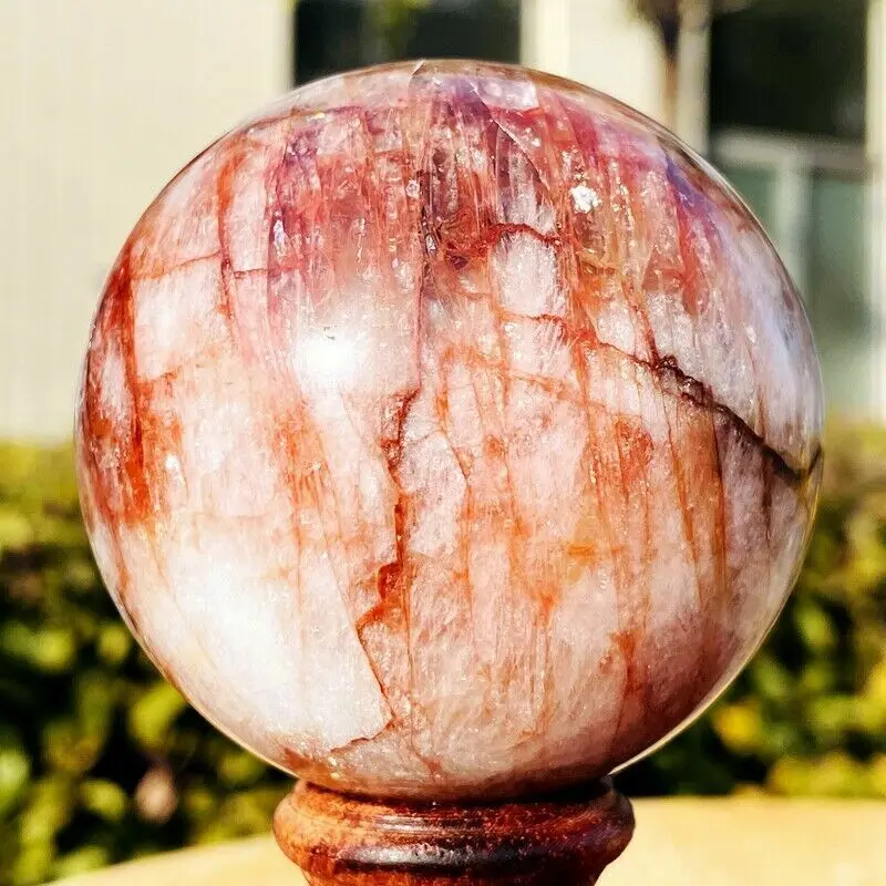 Natural Red Glue Flower Ball Quartz Crystal Mineral Specimen Home Office Decoration Energy Meditation Gem Reiki Spiritual Healin