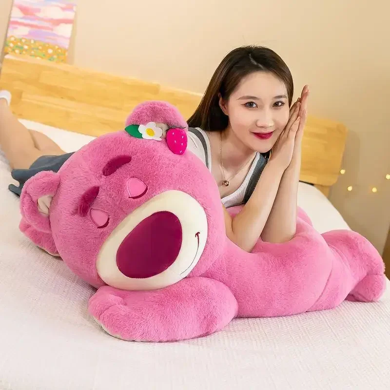 50-90cm miniso bonito urso de morango grandes brinquedos de pelúcia travesseiro dos desenhos animados boneca de pelúcia meninas kawaii anime urso boneca de pelúcia para crianças presentes