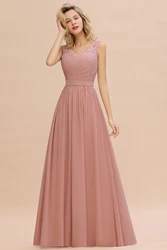 Elegant Women Wedding Bridesmaid Dress Chiffon Lace Long A-Line Prom Formal Evening Party Gowns Robe De Soirée De Mariage