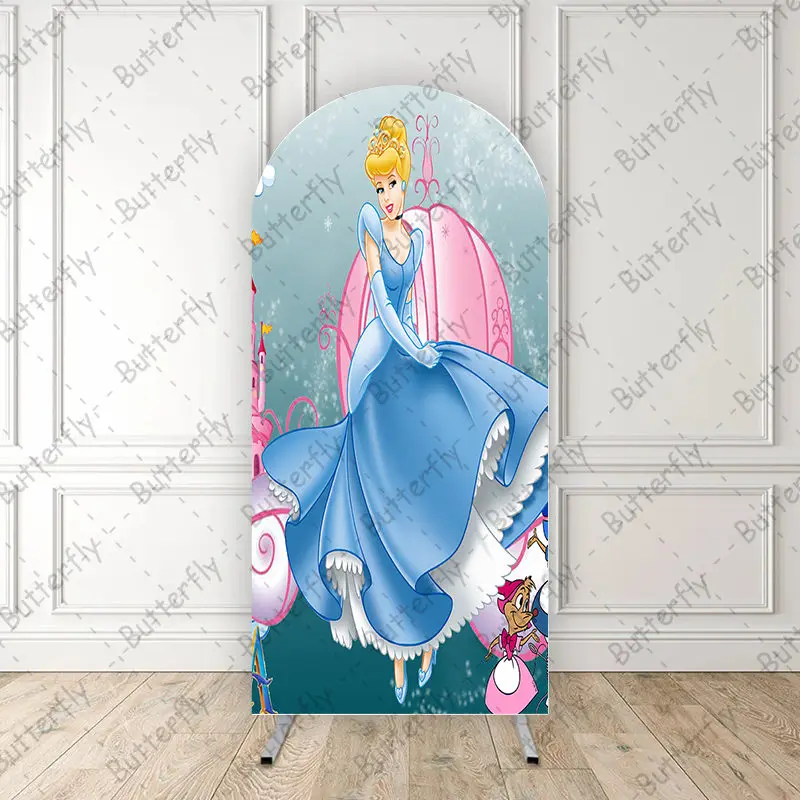 

Little Mous Cinderella Crystal Slipper Princess Disney Arch Photo Backdrop Cover Girls Birthday Party Background Decoration