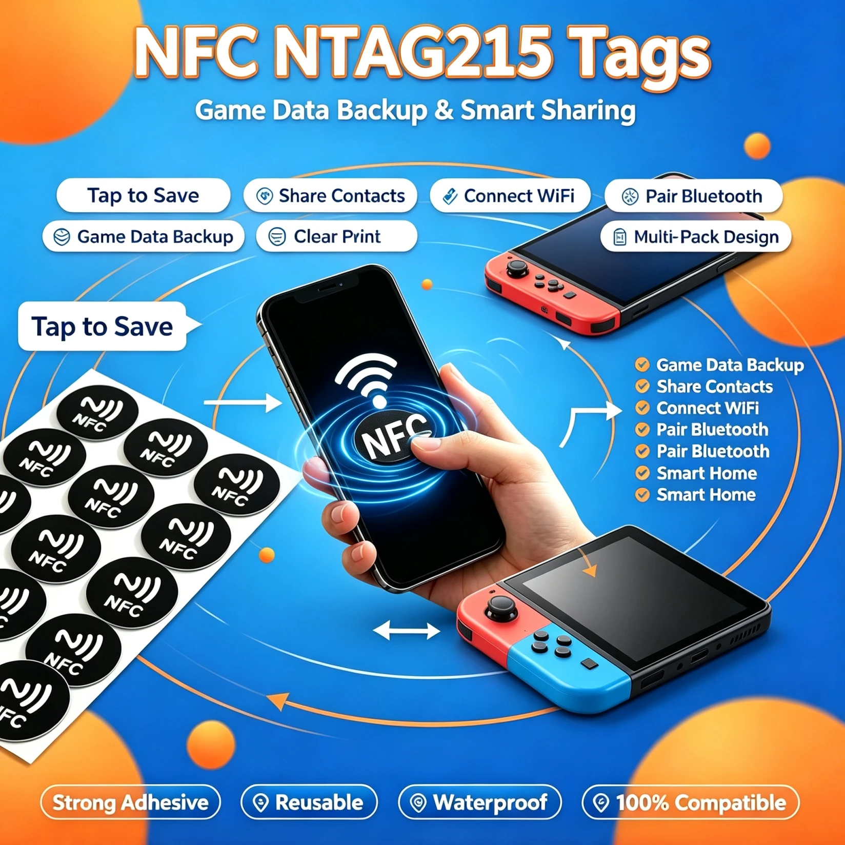 DIXSG NFC Label Strong Adhesive Black Printed NTAG215 NFC Tags Round NFC Stickers Blank Rewritable Smart Tag For Phone NFC