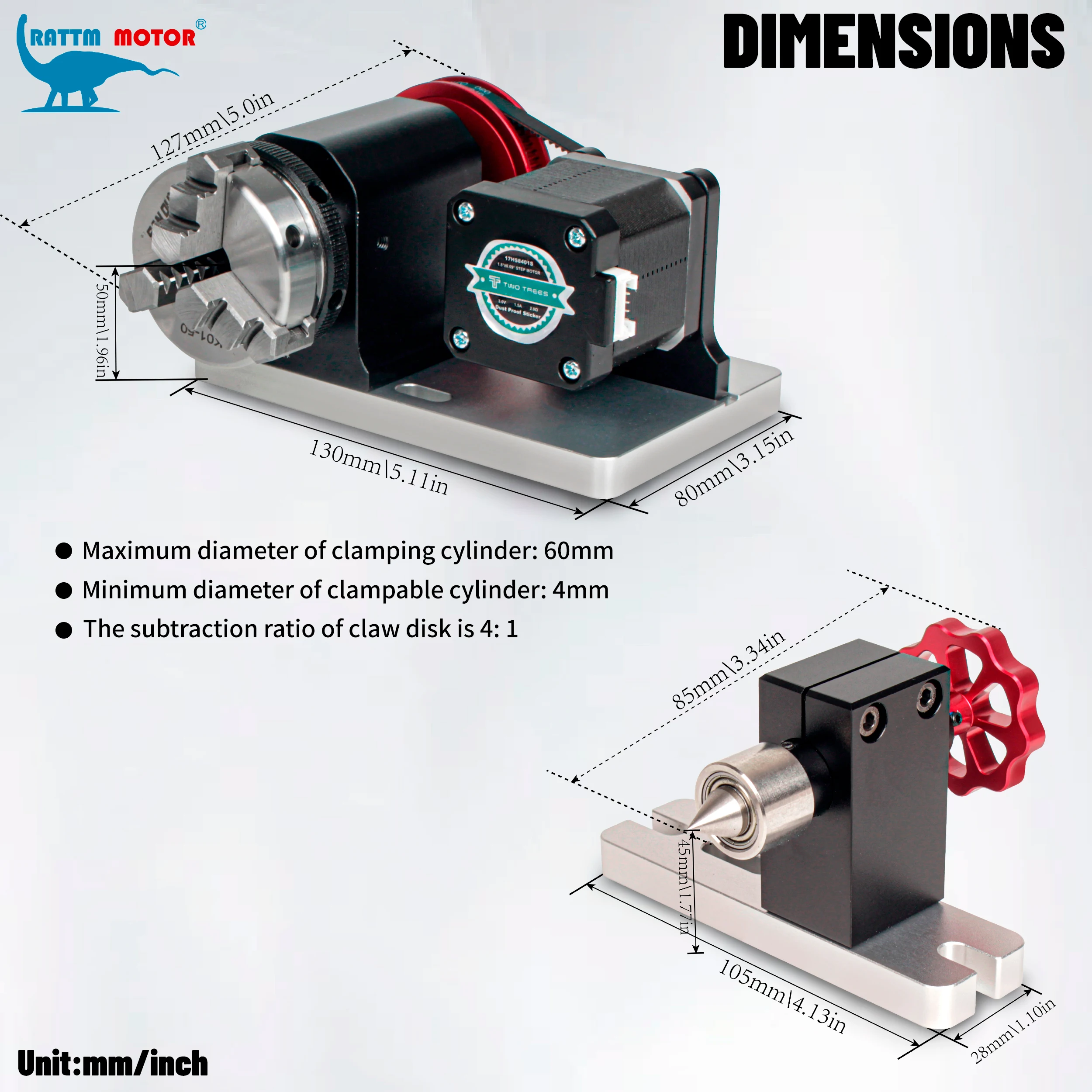 CNC Fourth 4th A Rotary axis With 3 Jaws Chuck +Tailstock For CNC 3018 Pro MAX 4030Pro 3020 plus Engraving Router Machine view 3