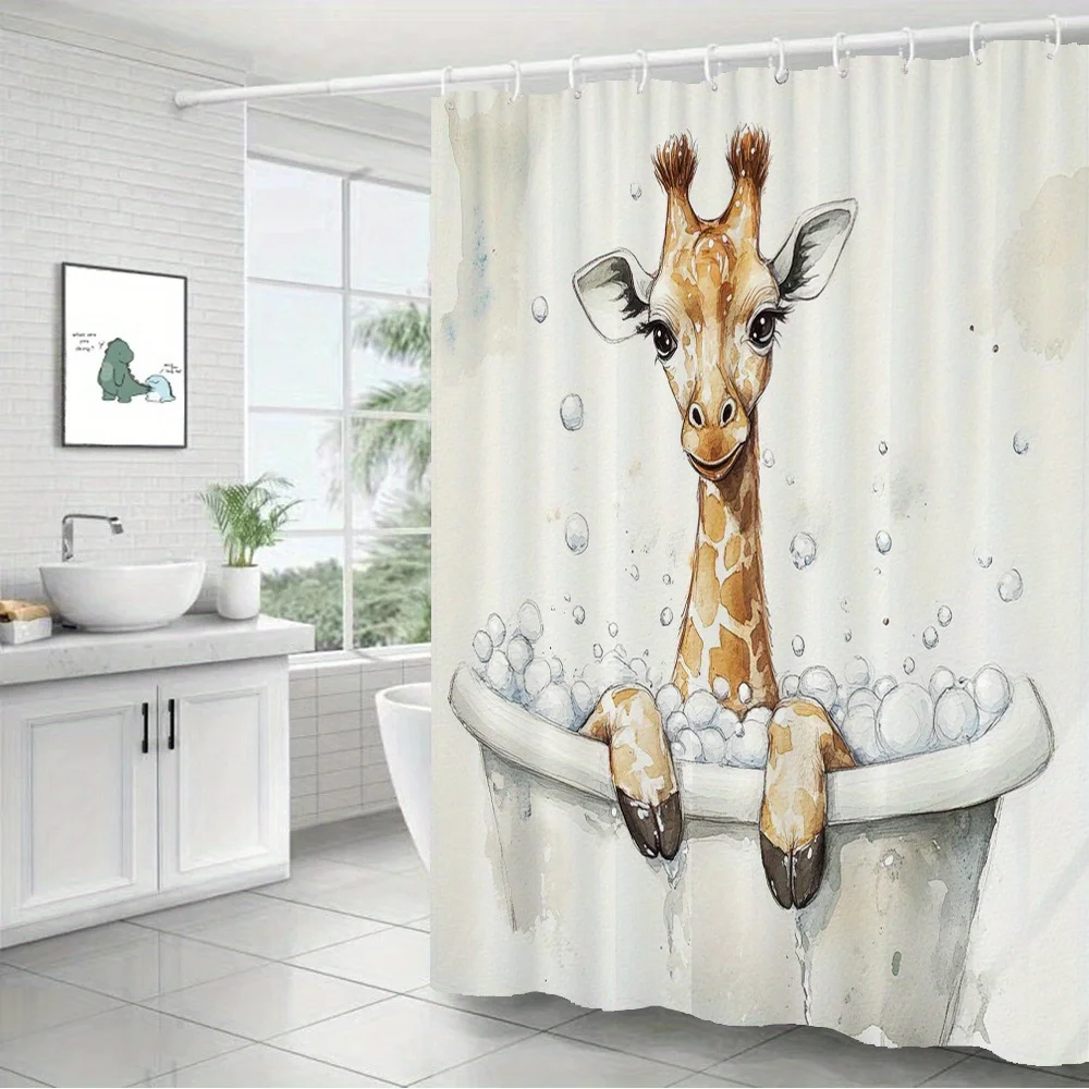 1pc Giraffe Bubble Bath Shower Curtain Bath Curtain Whimsical Animal Humor Bathroom Curtains Home Decoration Curtain Playful Wat