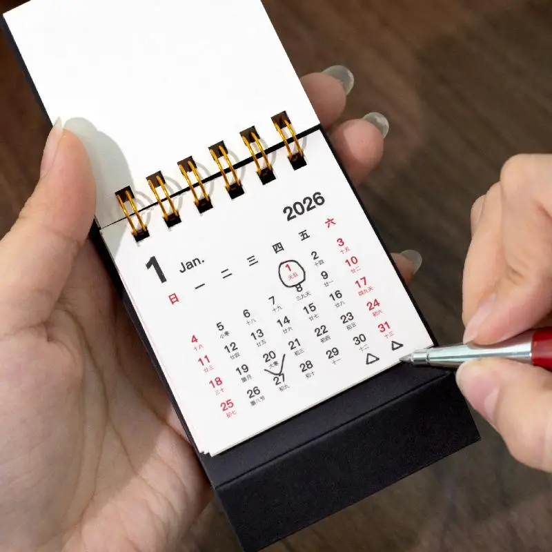

2026 Mini Simple Calendar Planner Desktop Small Desk Calendar Creative Coil Calendar Decoration Office Stationery New Year Gifts