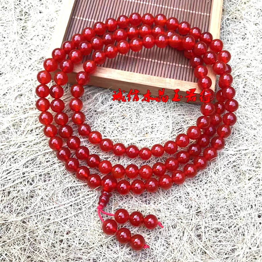 

8mm Rosary Bead Nature Agate Gem Handstring Mala Amulet Bangle Hanging Buddhism Lucky Mascot 108 Beads