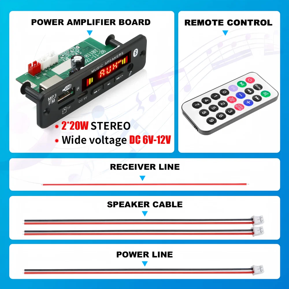 مجموعة فك تشفير السيارة بدون استخدام اليدين ، بلوتوث ، MP3 ، WMA ، WAV ، APE ، الصوت ، من من ، ميكروفون ، USB ، TF ، راديو FM ، مشغل موسيقى ، مكبر صوت ، DC ، 12 فولت