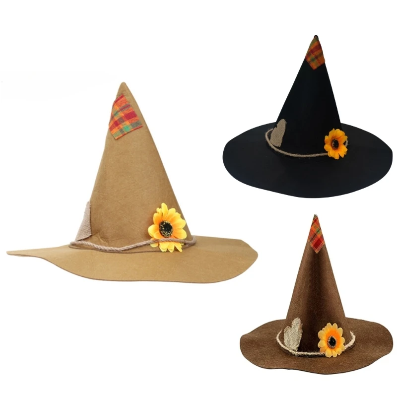 Scarecrow Hat Scarecrow Costume Accessory Sunflower Wizard Hat Adult Men Women Kids for Cosplay Party Halloween Costume