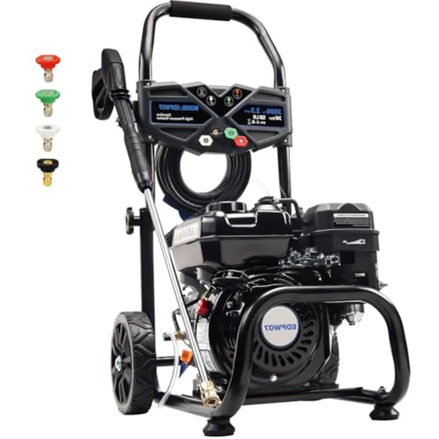 

Газовая мойка высокого давления 3500 PSI, 2.3 GPM, двигатель 209CC 7 л.с. с осевым алюминиевым насосом, шланг высокого давления 25 футов, бак для моющего средства, 4 быстросъемных насадки