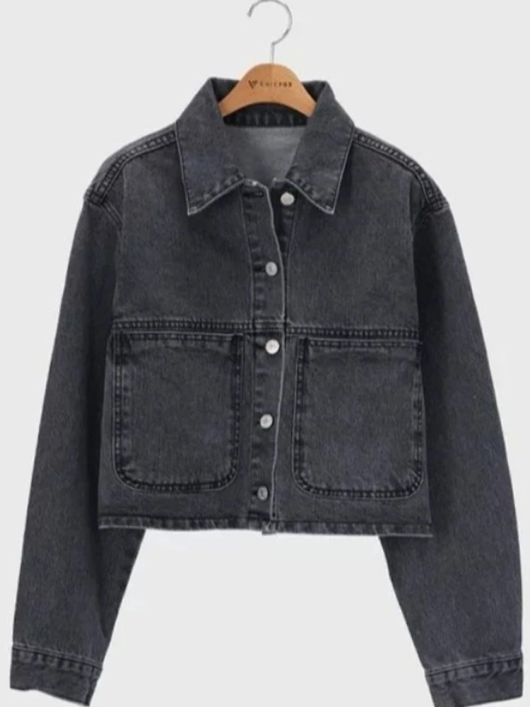 

Casual Loose Women's Denim Jaet ort Sle Autumn Faion Hong Kong Sle Top Casual Versatile ort Design Sensation Oute...