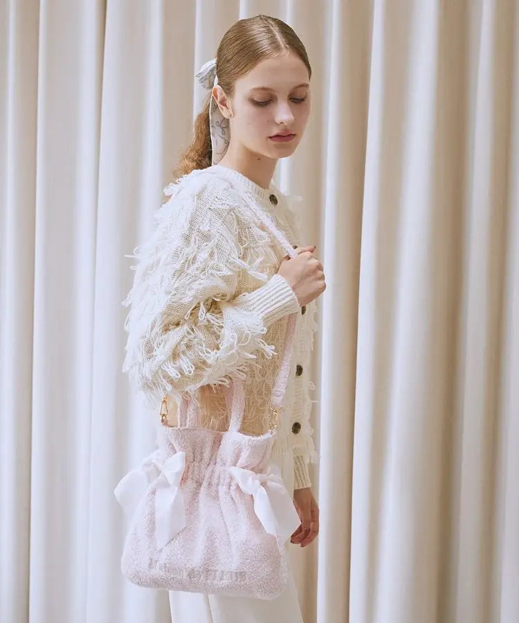 

2025 Autumn New Girl Style Cute Sweet Teddy Velvet Lolita Double Bow Large Capacity Shoulder Portable Messenger Bag for Women