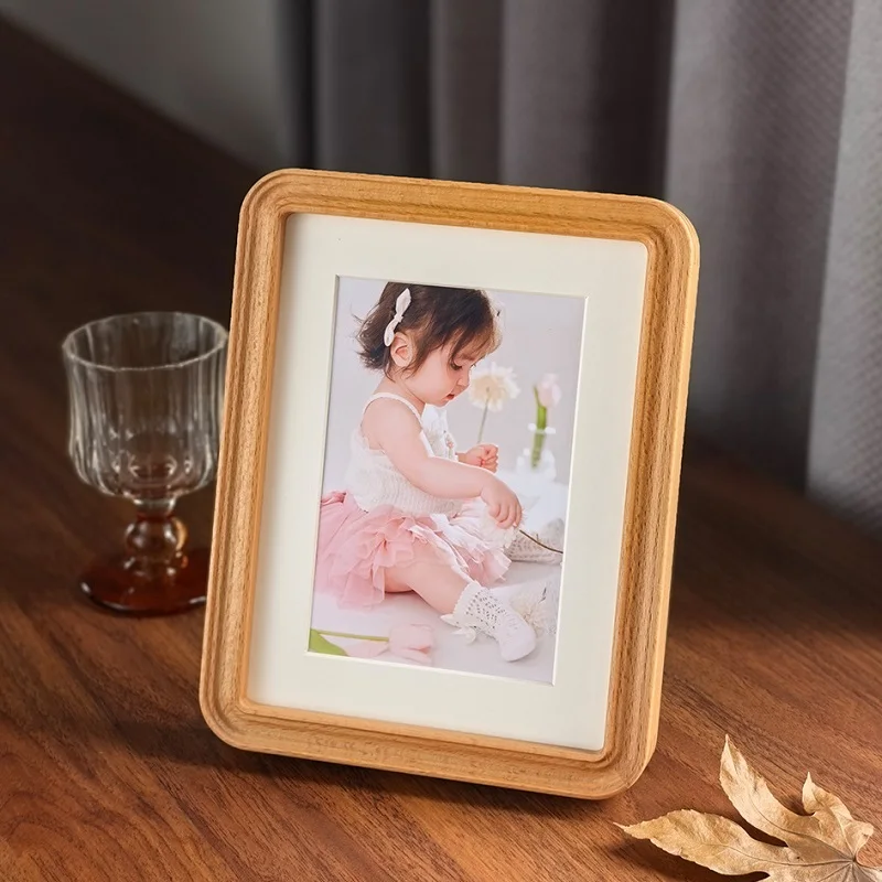 Vintage Rounded Corner Solid Wood Photo Frame With Mat Organic Glass 4‑10 Inch Tabletop Wall Hanging Picture Holder Home Decor