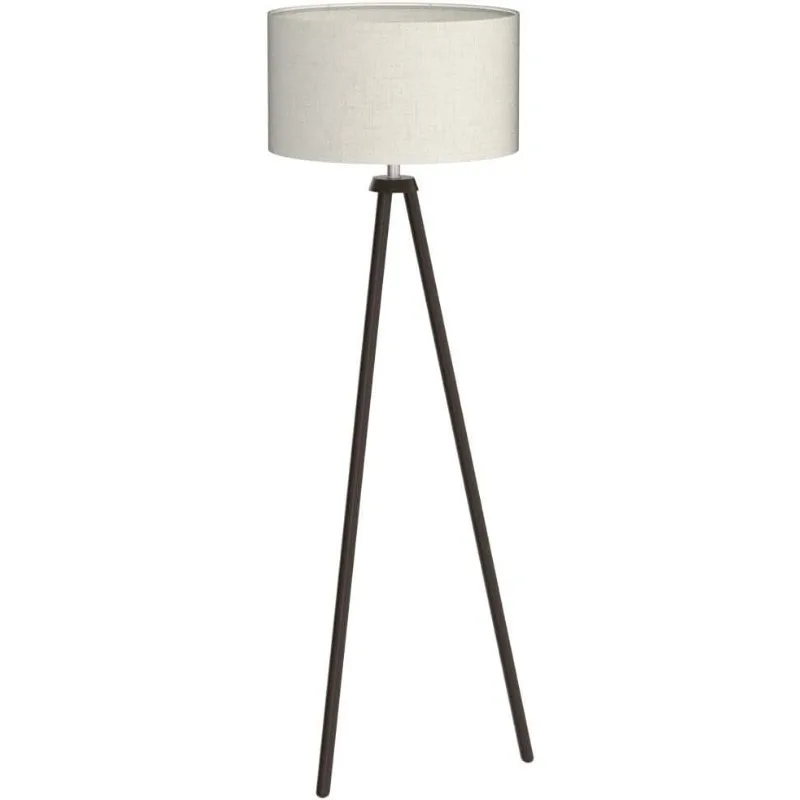 Houten Statief Vloerlamp, Midden Eeuw Staande Lamp Voor Woonkamer, Vlas Lampenkap, Modern Design Staande Lamp