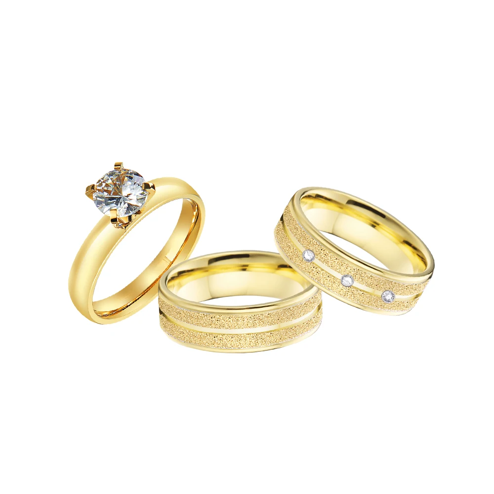 Ladies Jewellery For Start Up Business 3pcs Wedding Bands Engagement Rings Sets 18k Gold Plated Jewery cz Diamond Ring