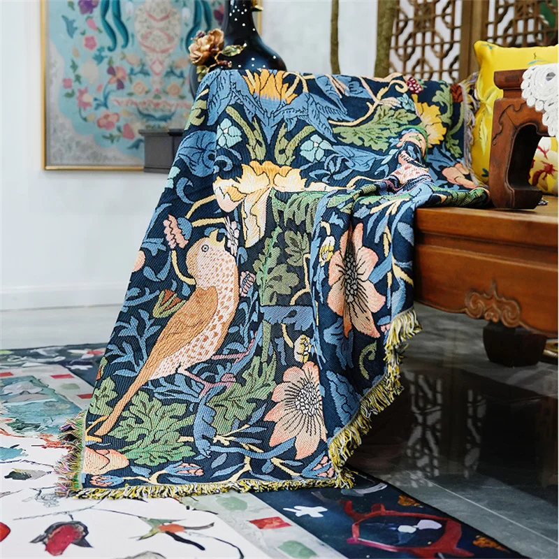 

Soft Bohemian Bird and Flowers Pattern Warm Throw Camping Outdoor Boho Blanket Chair Sofa Couch Cover Gift for Women 160X130CM