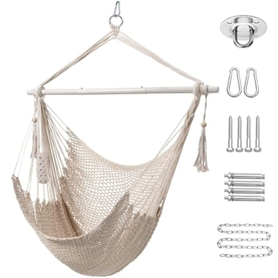 

Chair Caribbean Hanging Rope Swing Chair, 40" Removable Steel Spreader Bar with Anti-Slip Rings, Soft-Spun Cotton Rope for Indo