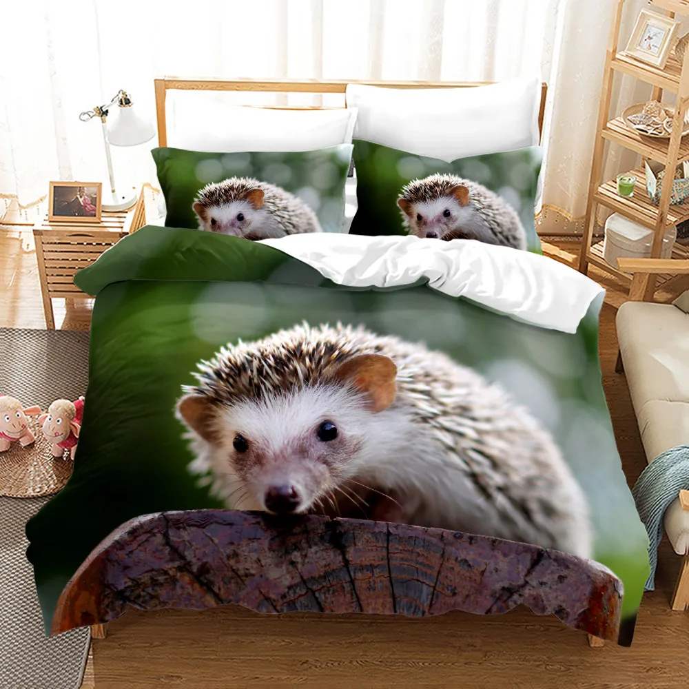 

Hedgehog Duvet Cover King/Queen Size, Cute Brown Hedgehog Pattern Print Duvet Cover For Kids Girls Boy, Animal Themed Bedding