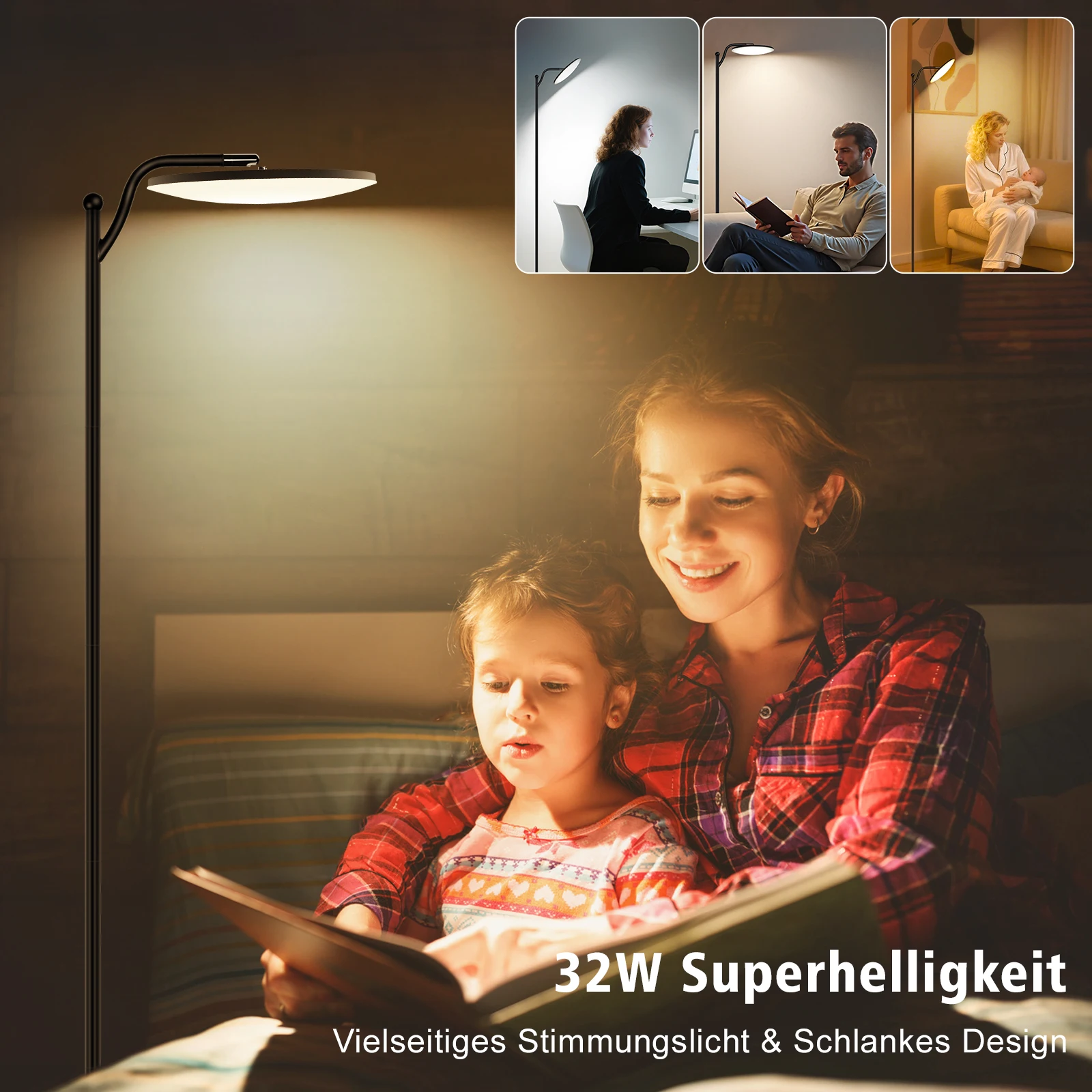 Obrázek 7: 32W LED podlaha lampa s daleký ovládání, stmívatelné 3000LM dívat se na lampa, 2700K-6500K nastavitelný vysoký lampa pro žití pokoj ložnice úřad, černá
