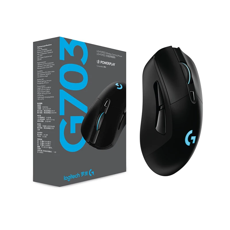 Logitech G703 HERO Sensor Gaming Mouse With 25600DPI Lightspeed Wireless Mice POWERPLAY Compatible for Windows Mac OS Chrome OS